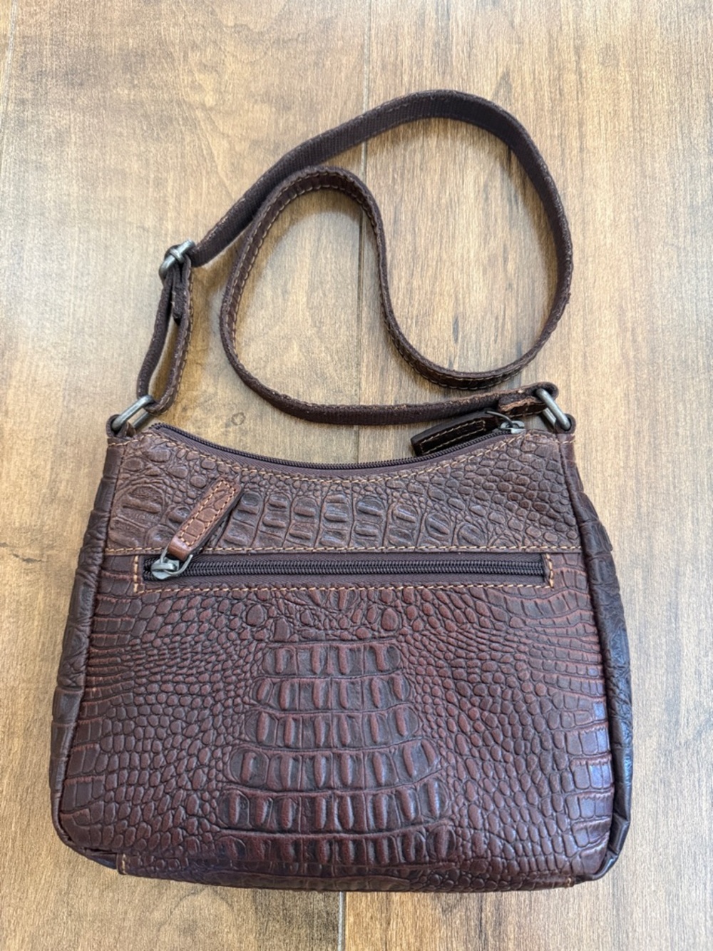 Jack Georges Croc-Embossed Brown Leather Crossbody Bag